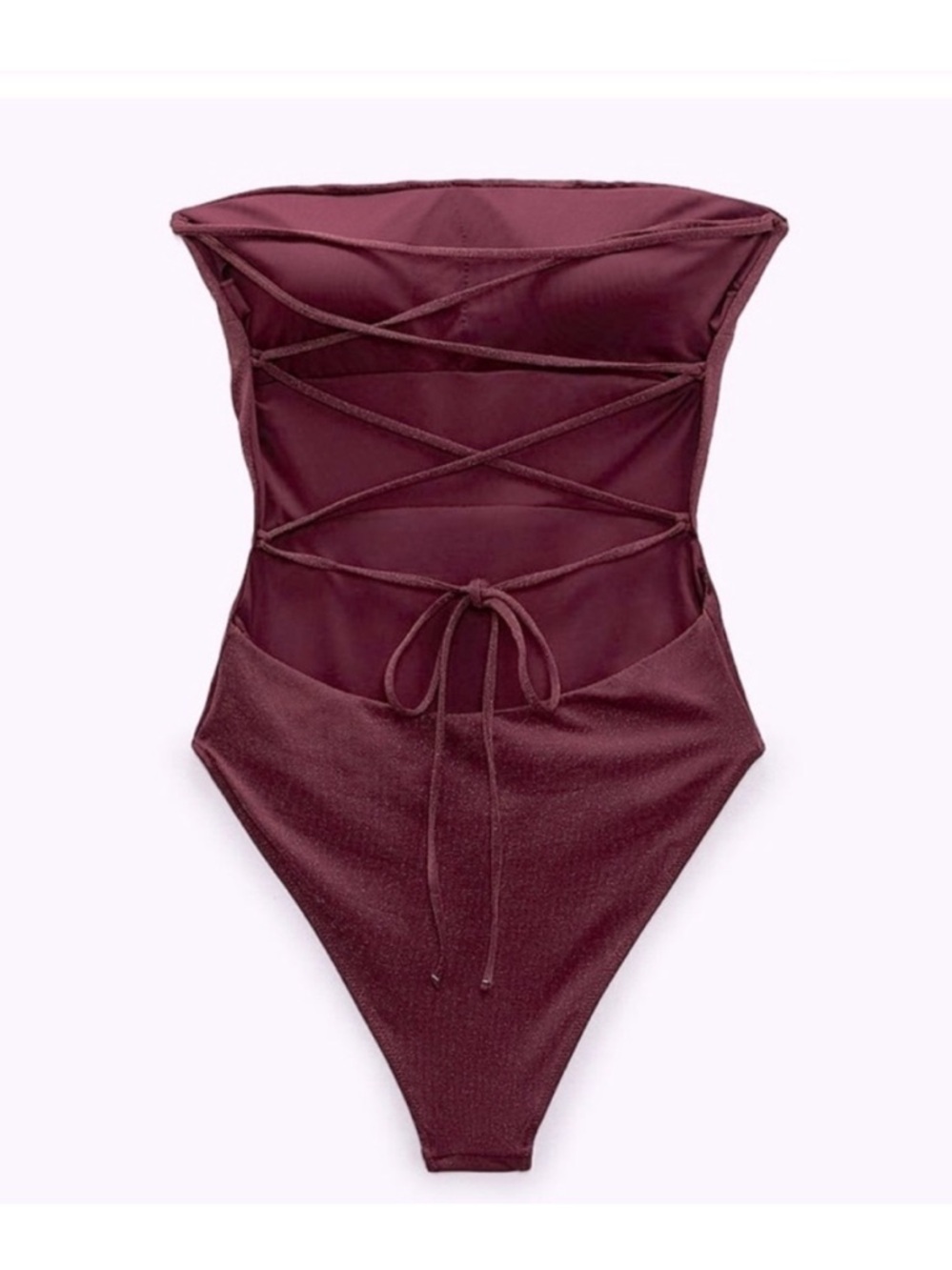 NWT Zara M Sparkly Strappy Back One-Piece Swimsuit Burgundy Plum